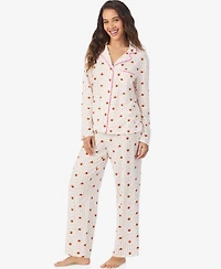 Cuddl Duds Women's Long Sleeve Notch Collar Top and Pants Pajama Set