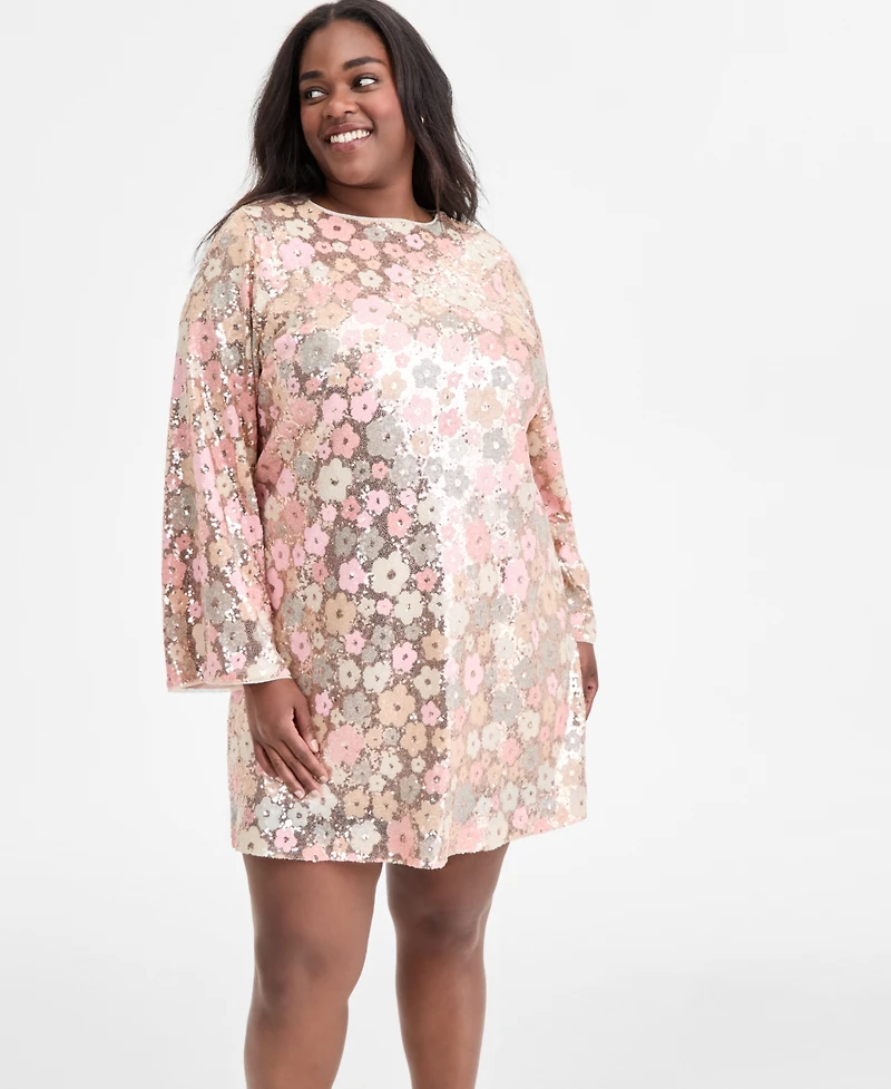 On 34th Trendy Plus Size Floral Sequin Embellished Shift Dress, Macy's Exclusive