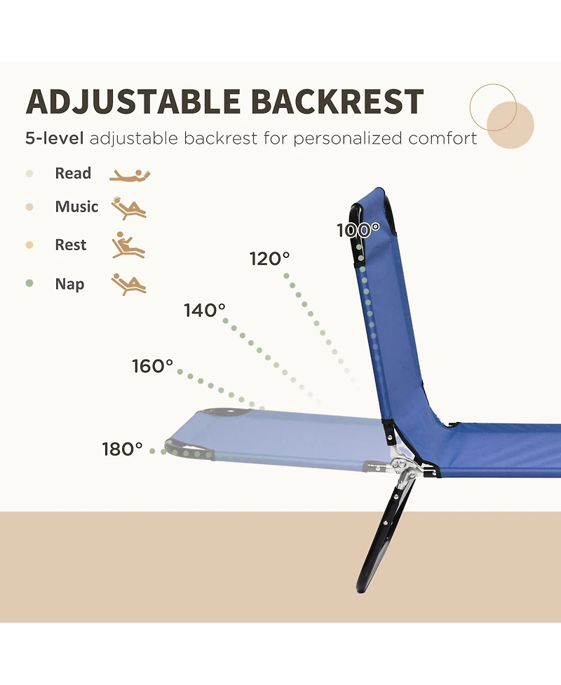 Outsunny Folding Chaise Lounge Pool Chairs, Reclining Back, Steel Frame & Breathable Mesh for Beach, Yard