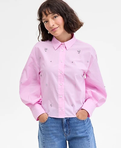 On 34th Women's Embellished Striped Shirt, Macy's Exclusive