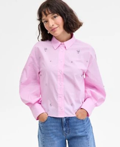 On 34th Womens Embellished Striped Shirt Xxs 3x Macys Exclusive