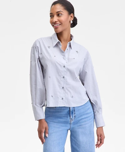 On 34th Women's Embellished Striped Shirt, Macy's Exclusive