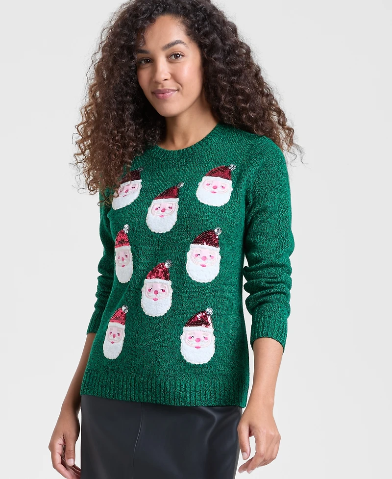 Holiday Lane Women's Santa-Embroidered Sweater, Macy's Exclusive