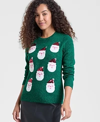 Holiday Lane Women's Santa-Embroidered Sweater, Macy's Exclusive