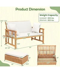 Costway Outdoor Wooden Daybed with 4-Level Backrest & Removable Cushions for Poolside