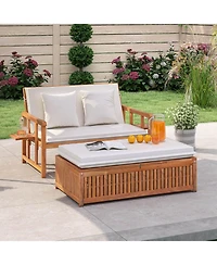Costway Outdoor Wooden Daybed with 4-Level Backrest & Removable Cushions for Poolside