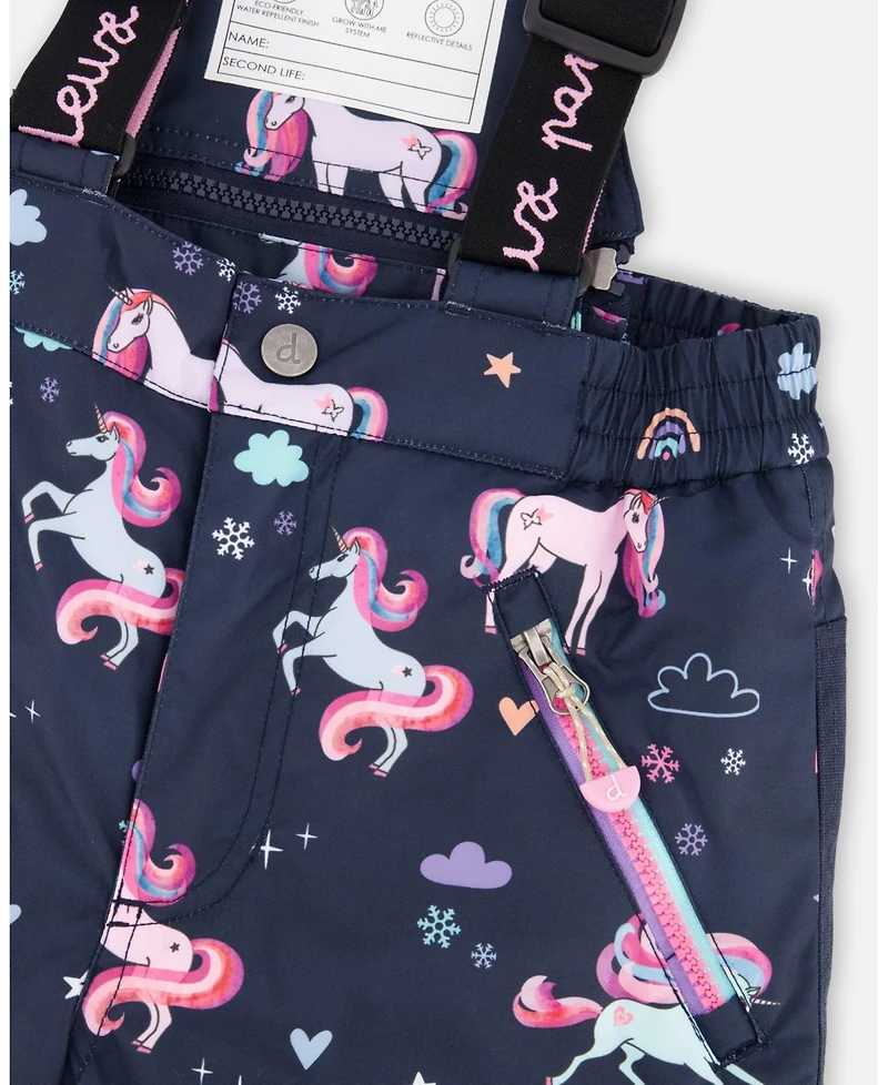 Deux par Big Girls Two-Piece Play Snowsuit Navy Unicorn Print