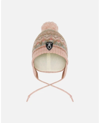 Deux par Baby Girls Lined Knit Pompom Hat with Ear Flaps Dusty Pink - Baby|Toddler