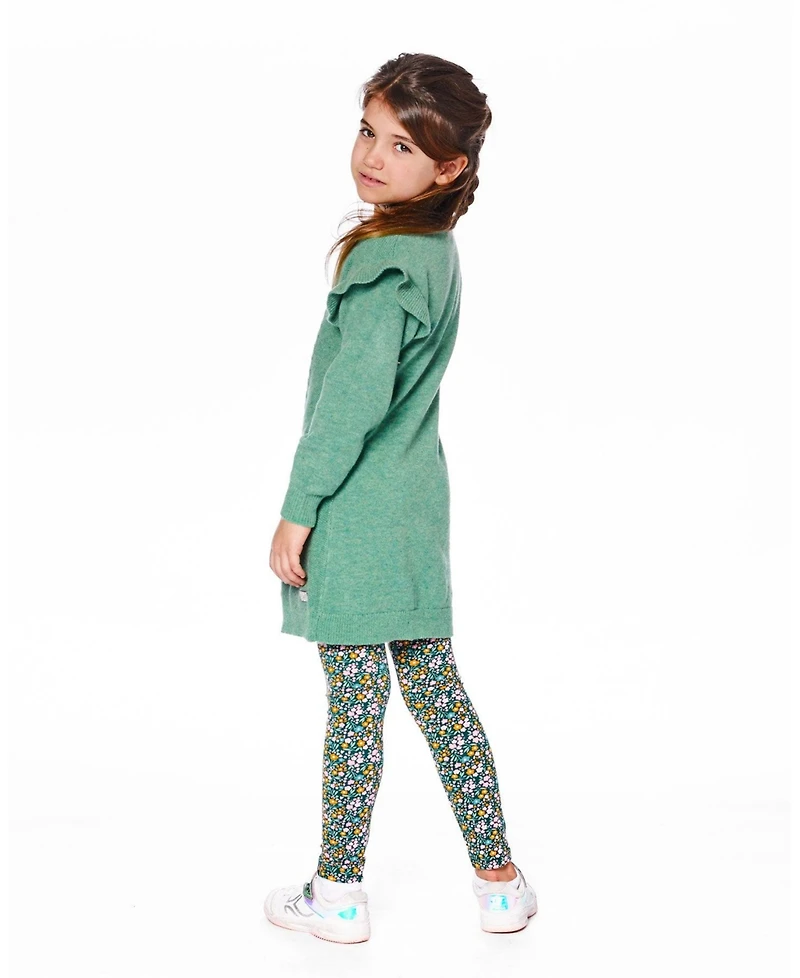 Deux par Girl Leggings Green with Flower Print