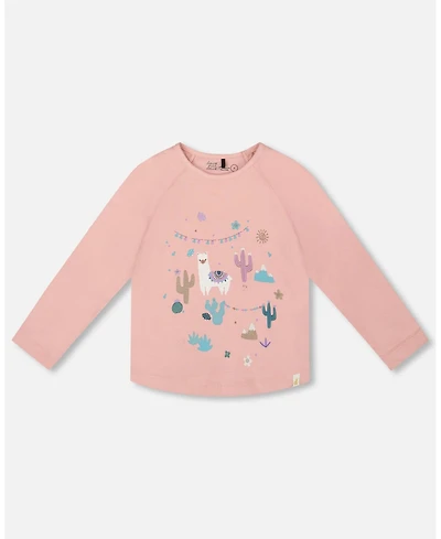Deux par Girl Cotton T-Shirt Dusty Pink with Llama - Toddler|Child