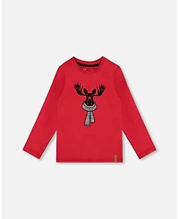 Deux par Boy Jersey T-Shirt Cherry Red with Moose - Child