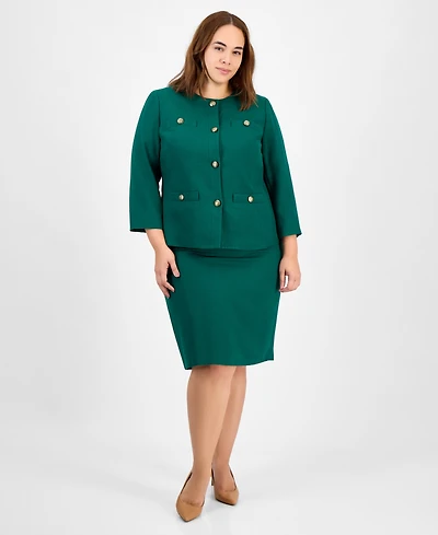 Le Suit Plus Button-Front Jacket & Pencil Skirt Set
