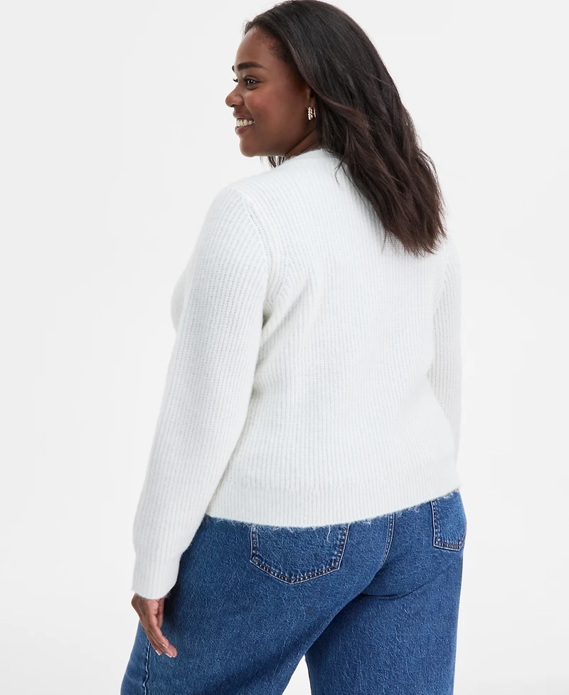 On 34th Trendy Plus Metallic Knit Jewel-Button Cardigan, Macy's Exclusive
