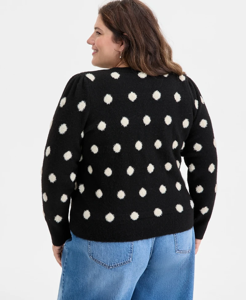 On 34th Trendy Plus Size Eyelash-Texture Dot-Print Cardigan, Macy's Exclusive