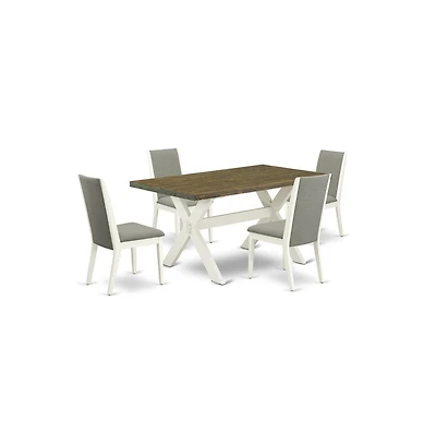 East West Furniture 5-Piece Gorgeous Dining Room Set an Outstanding Distressed Jacobean Modern Dining Table Top and 4 Stunning Linen Fabric Kitchen Pa