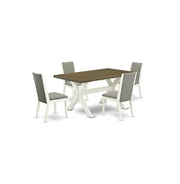 East West Furniture 5-Piece Gorgeous Dining Room Set an Outstanding Distressed Jacobean Modern Dining Table Top and 4 Stunning Linen Fabric Kitchen Pa