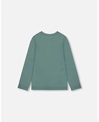 Deux par Girl Cotton T-Shirt Sage with Cat