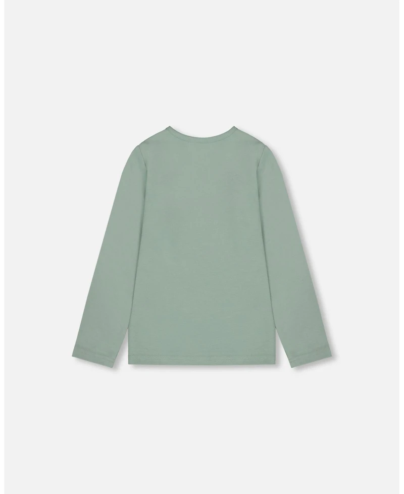 Deux par Girl Cotton Jersey Top Jade Green with Owl