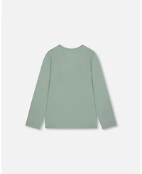 Deux par Girl Cotton Jersey Top Jade Green with Owl