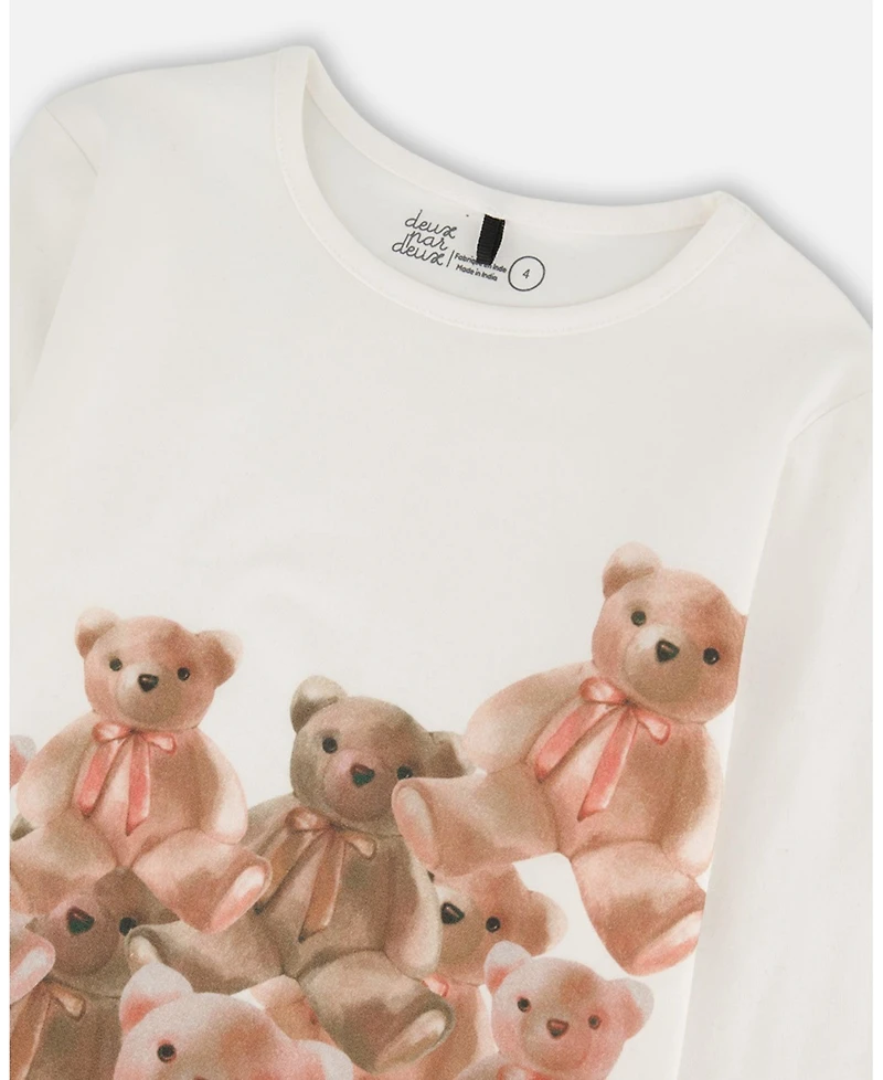Deux par Girl Jersey T-Shirt Off-White with Teddy Bears - Child
