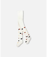 Deux par Girl Knit Tights Off-White with Teddy Bear Pattern - Toddler|Child