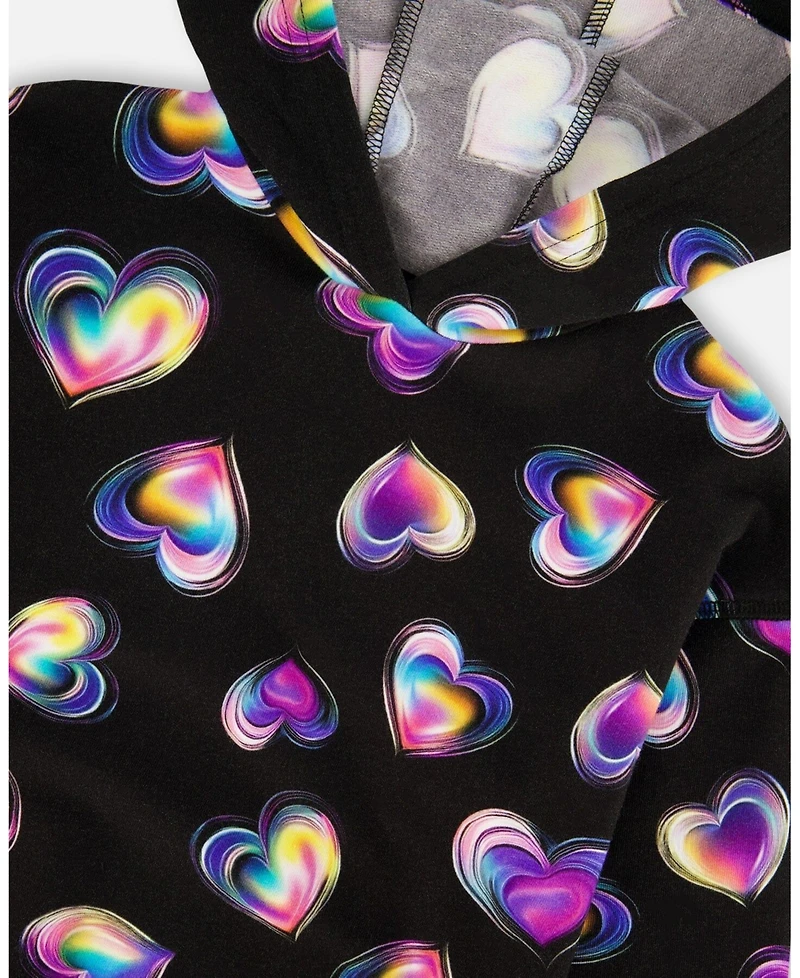 Deux par Girl Fleece Hoodie Black and Multicolor - Child