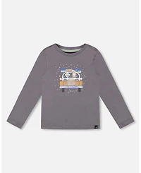 Deux par Toddler Boys Long Sleeve Cotton Jersey Tee Dark Gray - Toddler|Child