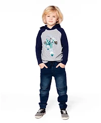 Deux par Big Boys Cotton Jersey Hooded Raglan Sleeve Tee Navy Blue