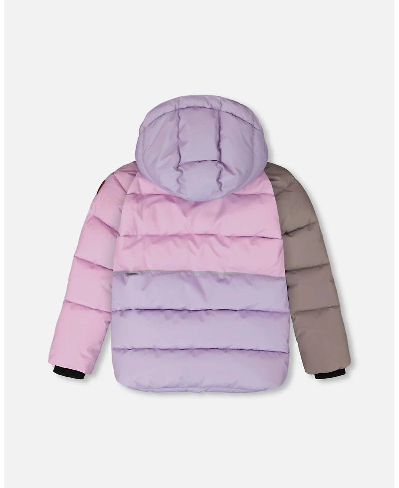 Deux par Girl Colorblocked Puffy Winter Coat Purple Gray