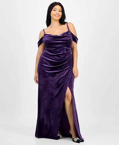 B Darlin Off the Shoulder Velvet Gown