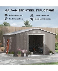 Outsunny 11' x 13' Storage Shed Garden Tool House w/ Vents Doors
