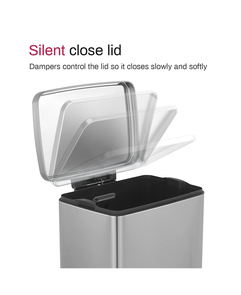 Mega Casa 13 Gal./50 Liter Rectangular Stainless-Steel-Made Matt White Step-on Trash Can for Kitchen