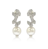 Suzy Levian Sterling Silver Pearl and White Sapphire Butterfly Earrings