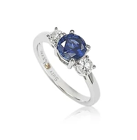 Suzy Levian New York Sterling Silver Sapphire & Created White 3 Stone Proposal Ring