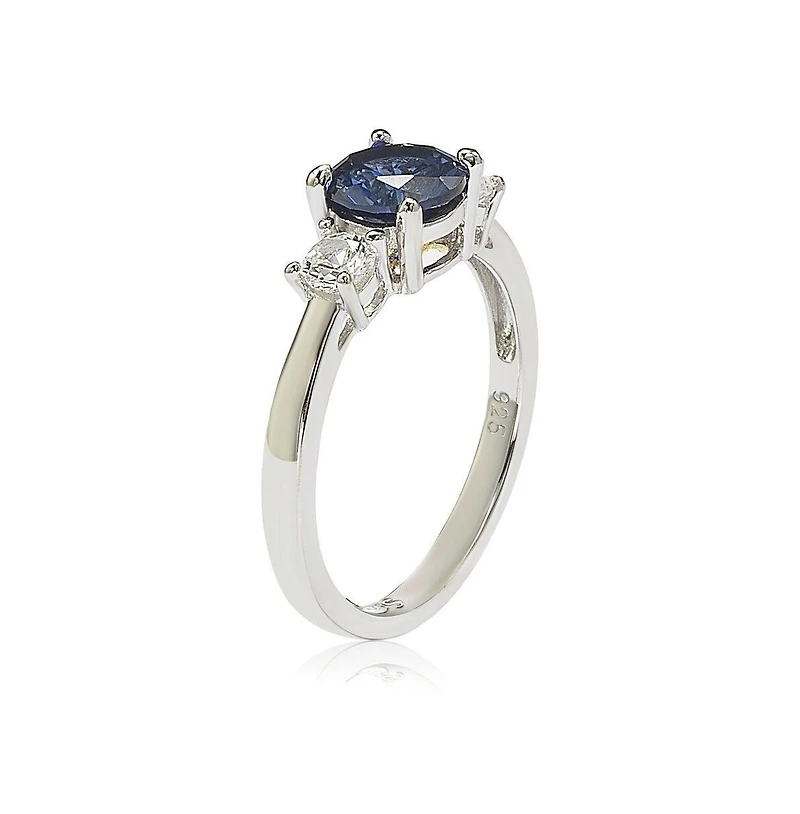 Suzy Levian New York Sterling Silver Sapphire & Created White 3 Stone Proposal Ring