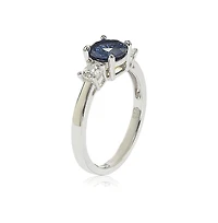 Suzy Levian New York Sterling Silver Sapphire & Created White 3 Stone Proposal Ring