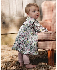 Deux par Baby Girl Printed Muslin Sage Floral Dress and Solid Leggings Set