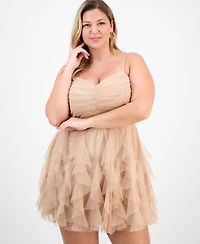 Plus Glitter-Mesh Ruffle-Skirt Mini Dress