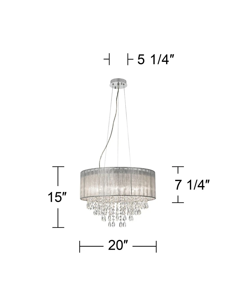 Possini Euro Design Jolie Chrome Chandelier Lighting 20" Wide Modern Crystal Silver Fabric Shade 7-Light Fixture for Dining Room House Kitchen Is