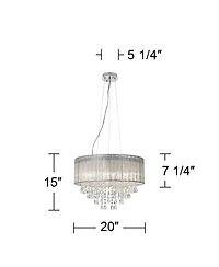 Possini Euro Design Jolie Chrome Chandelier Lighting 20" Wide Modern Crystal Silver Fabric Shade 7-Light Fixture for Dining Room House Kitchen Is