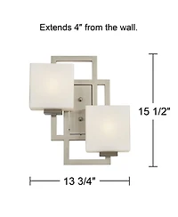 Lighting on the Square Modern Wall Light Sconces Set of 2 Brushed Nickel Hardwired 13.75" 2-Light Fixture Opal Glass for Bedroom Bathroom Vanity