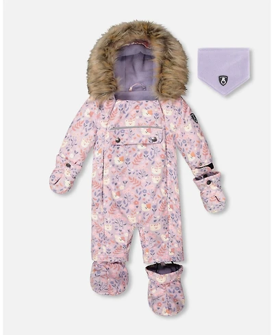 Deux par Baby Girls One-Piece Play Snowsuit Designed for Car Seat Lilac Cat Print - Baby|Toddler