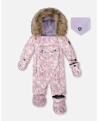 Deux par Baby Girls One-Piece Play Snowsuit Designed for Car Seat Lilac Cat Print - Baby|Toddler