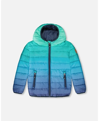 Deux par Boy Quilted Mid-Season Jacket Green and Blue Gradient - Child