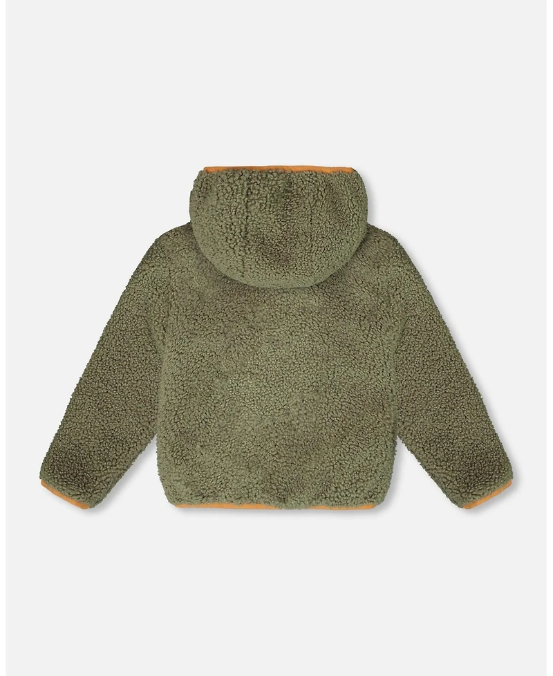 Deux par Baby Unisex Reversible Mid-Season Sherpa Jacket Khaki