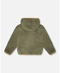 Deux par Baby Unisex Reversible Mid-Season Sherpa Jacket Khaki