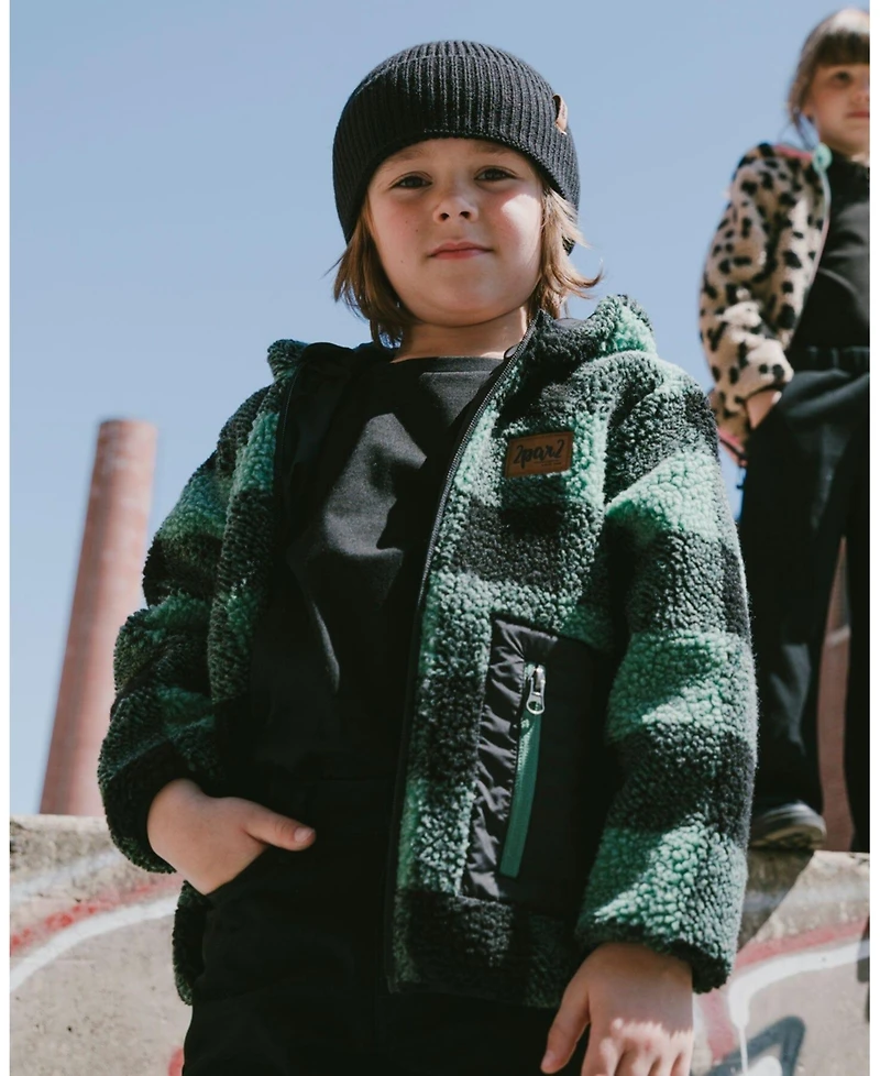Deux par Baby Unisex Reversible Mid-Season Sherpa Jacket Teal Plaid