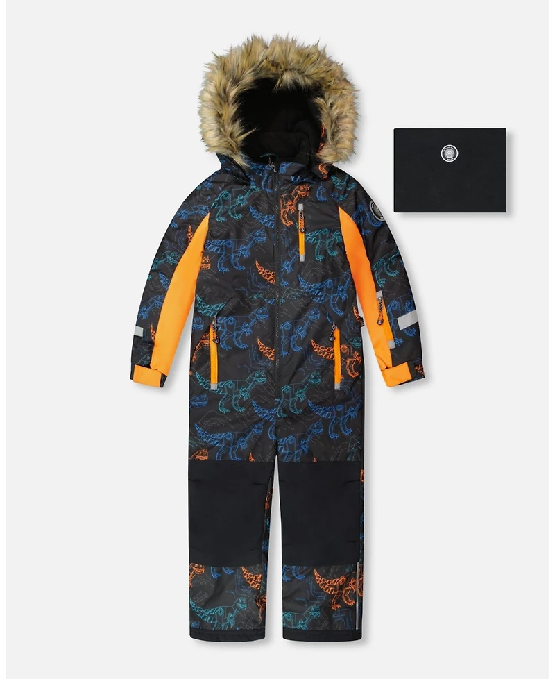 Deux par Big Boys One-Piece Play Snowsuit Robot Dinosaur Print