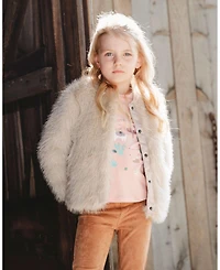 Deux par Girl Short Faux Fur Coat Beige