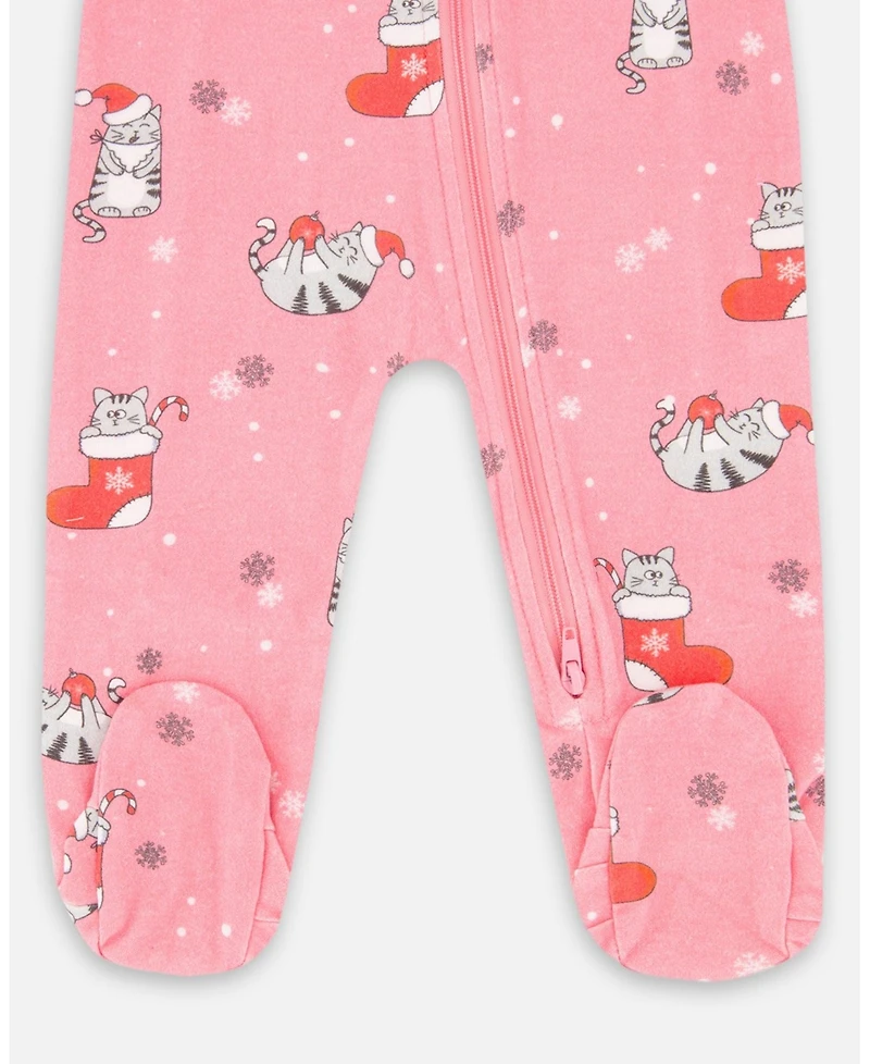 Deux par Baby Girls One-Piece Cotton Pajama Pink Cat Print